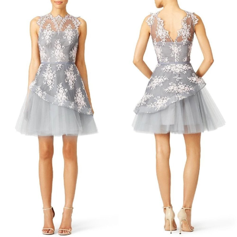 Nha Khanh Kenzie Gray Lace Tulle Dress $495